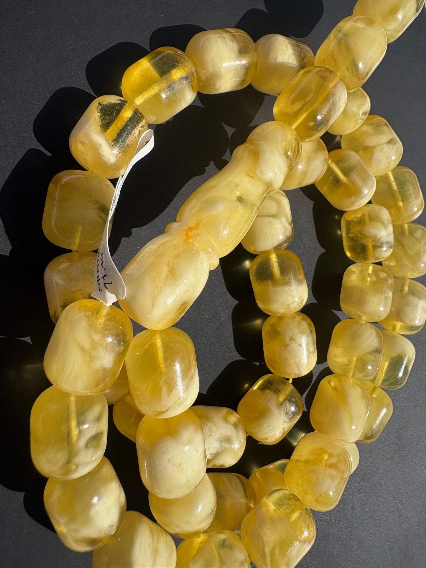 Certified Pressed Yellow-White Baltic Amber Rosary (Mesbah) | 42 Barrel Beads (14.5x12.5mm)
