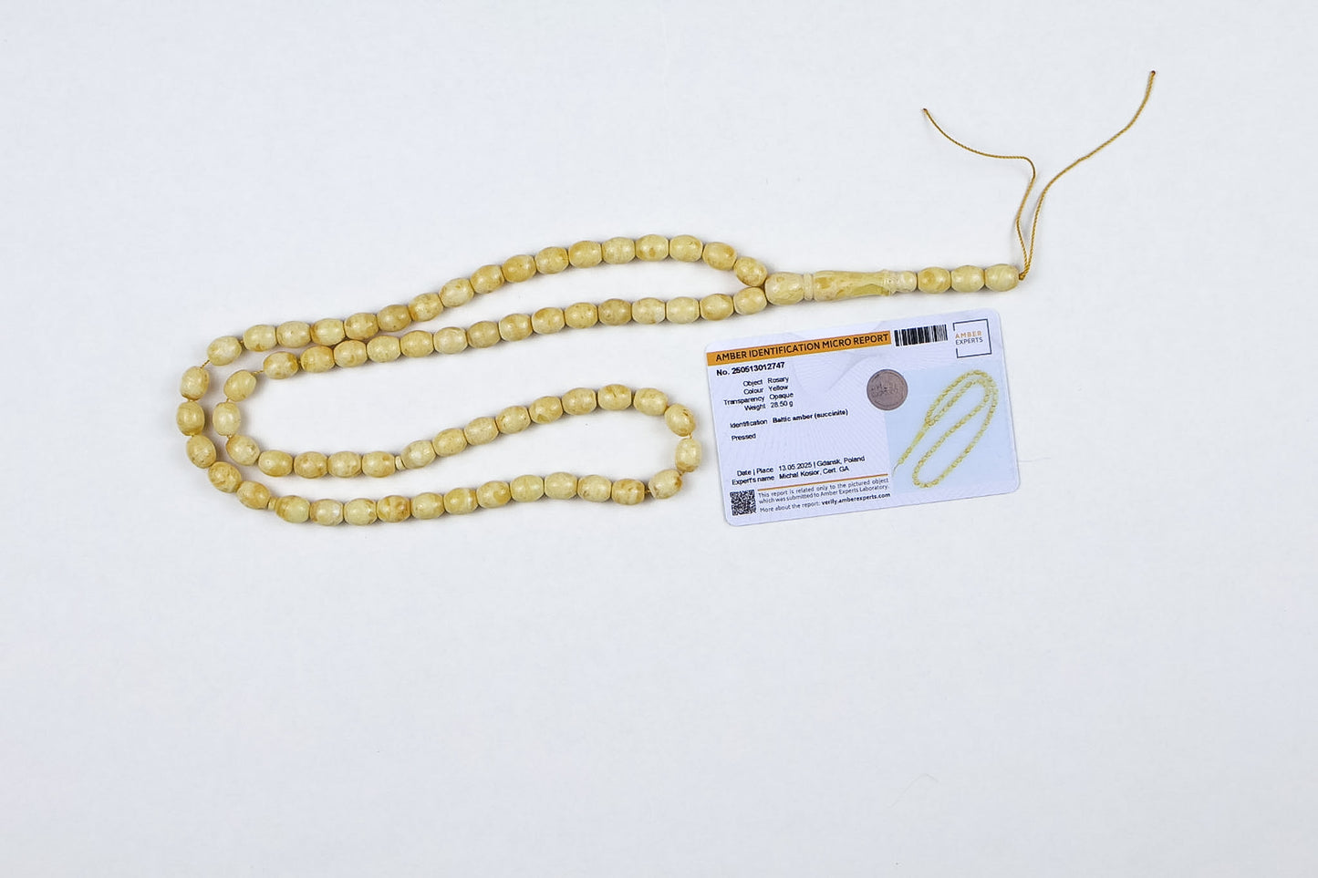 Pressed Yellow Baltic Amber Rosary (28.50g) | Certified Tetibel Mesbah