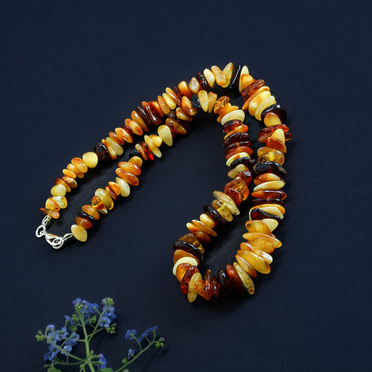 Genuine Raw Baltic Amber Chip Necklace for Adults | Multi-Color Nuggets | Choose Silver or Plastic Clasp | Tetibel