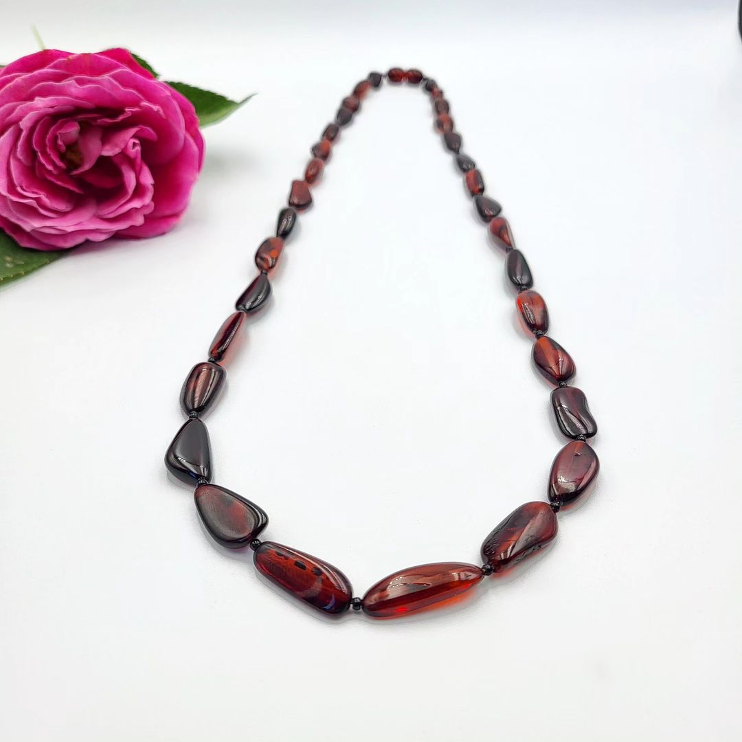 Amber Necklace Teardrop Reddish