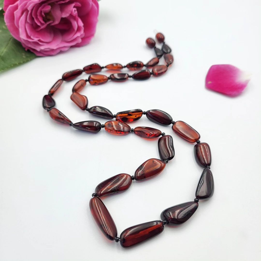 Amber Necklace Teardrop Reddish