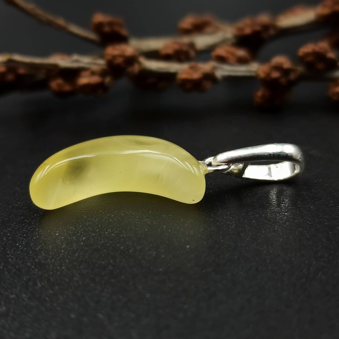 Natural Baltic Amber Moon Pendant in Silver