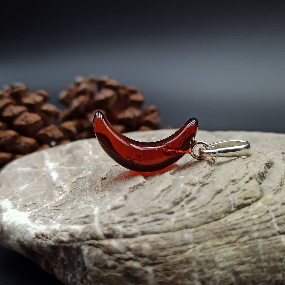 Amber Silver Moon Pendant