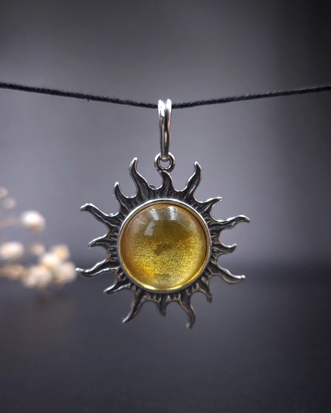 Amber Silver Sun Pendant