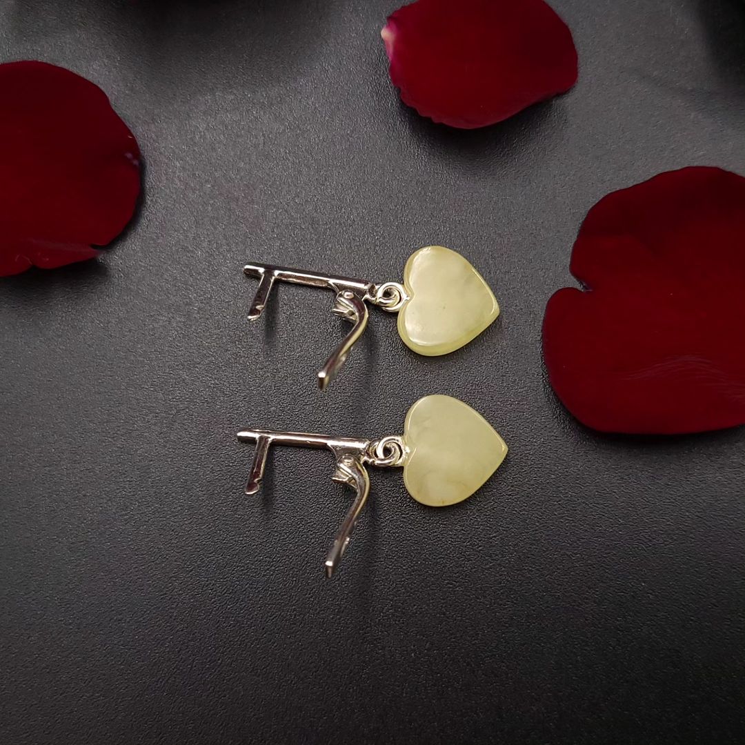Sweetheart Amber Drop Earrings in Sterling Silver | Matt Color