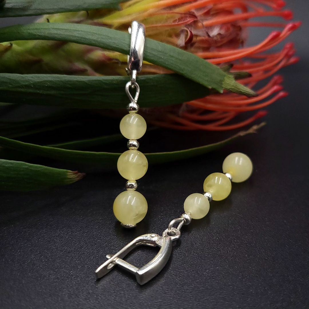 Amber Silver 3 Beads Earrings