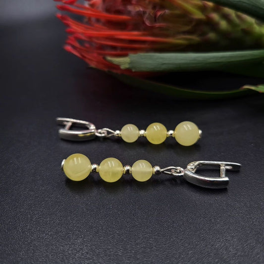 Amber Silver 3 Beads Earrings