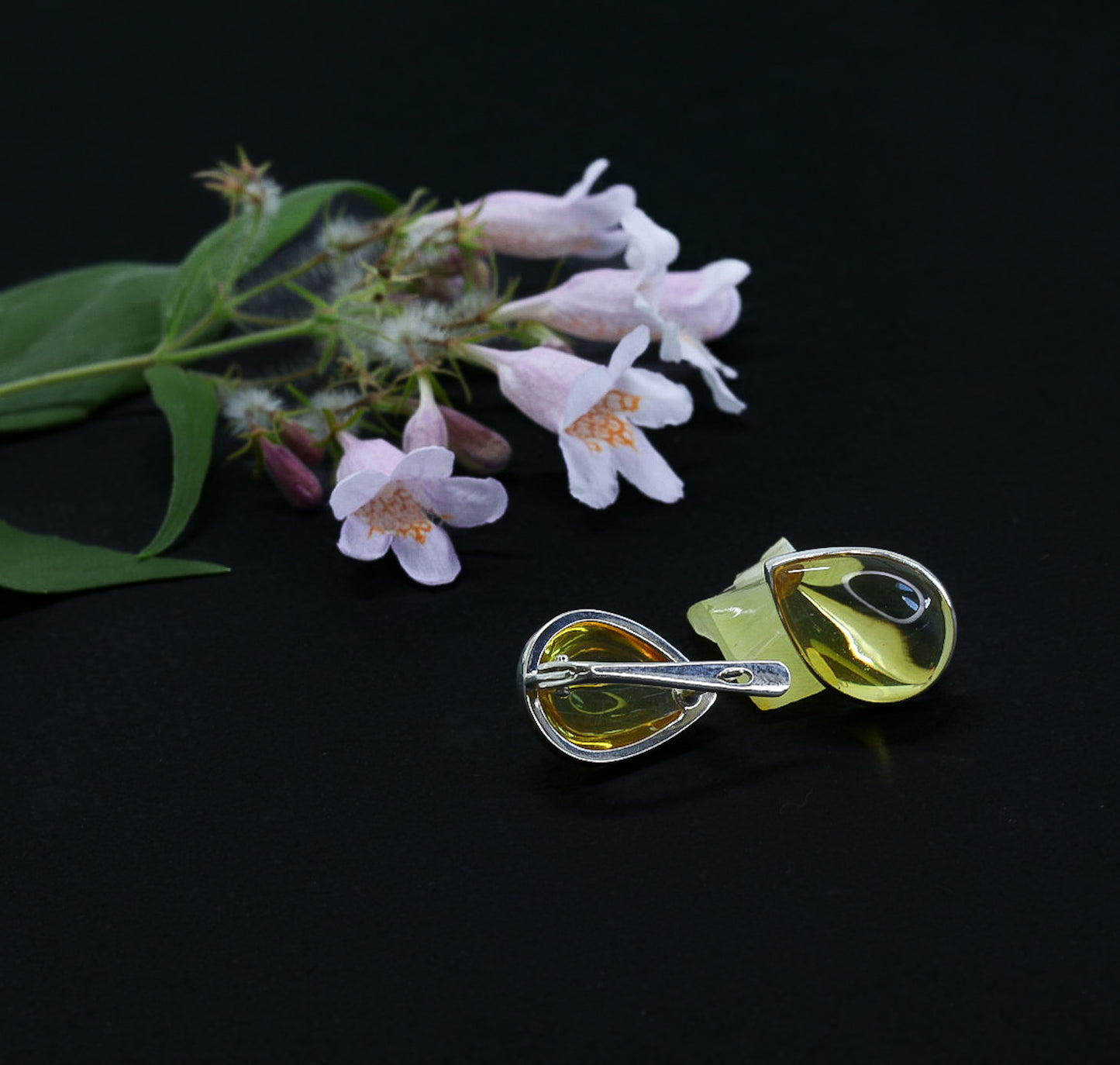 Amber Silver Earrings