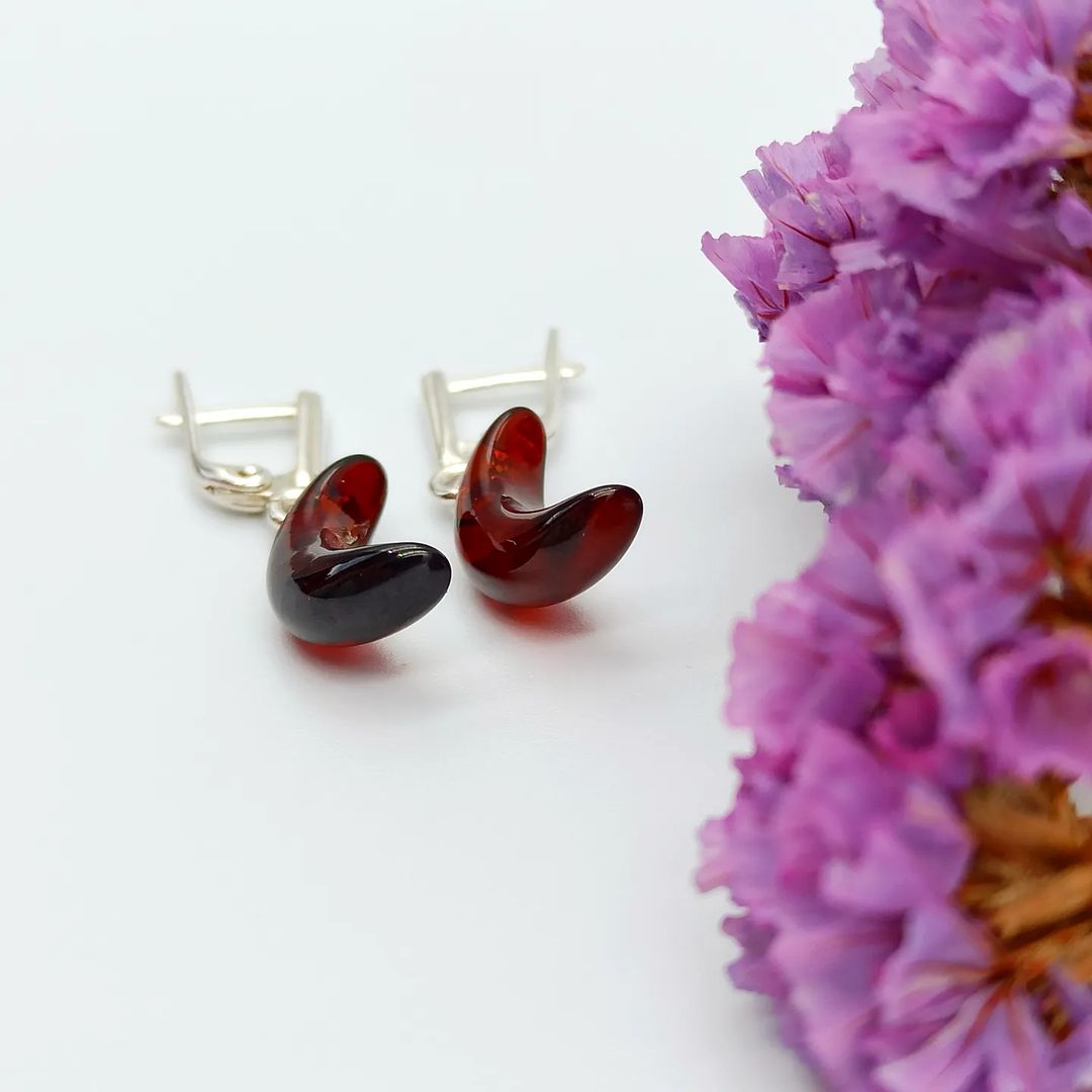 Amber Silver Moon Earrings