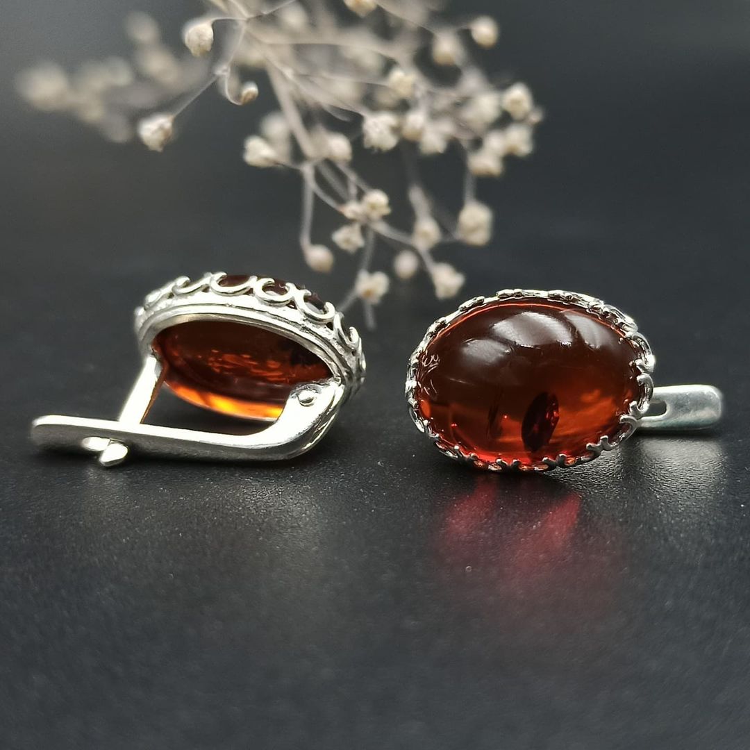 Cherry Red Baltic Amber Silver Earrings – Natural Amber | Tetibel