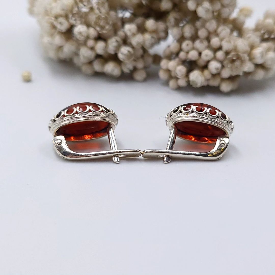 Cherry Red Baltic Amber Silver Earrings – Natural Amber | Tetibel