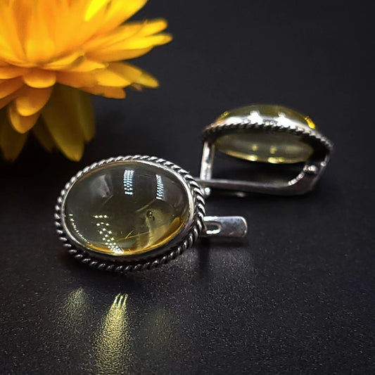 Vintage Amber Silver Earrings in Dark Silver