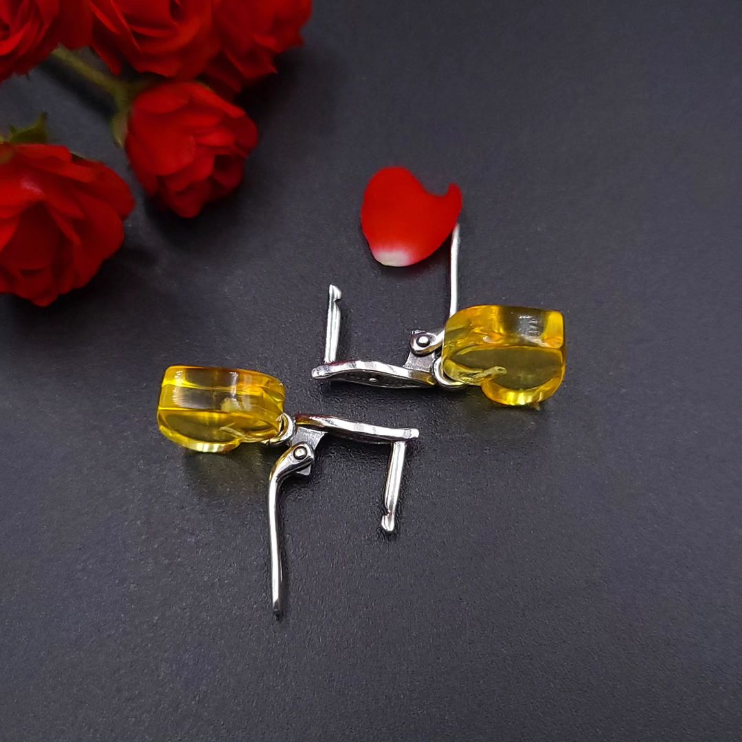 Sweetheart Amber Drop Earrings in Sterling Silver | Translucent Color