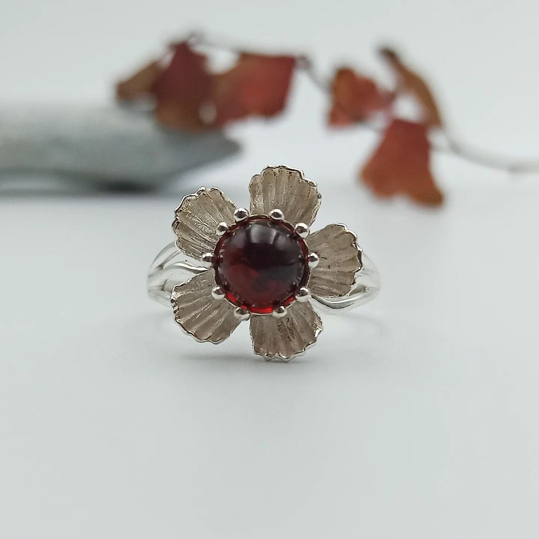 Amber Silver Ring Floral Design