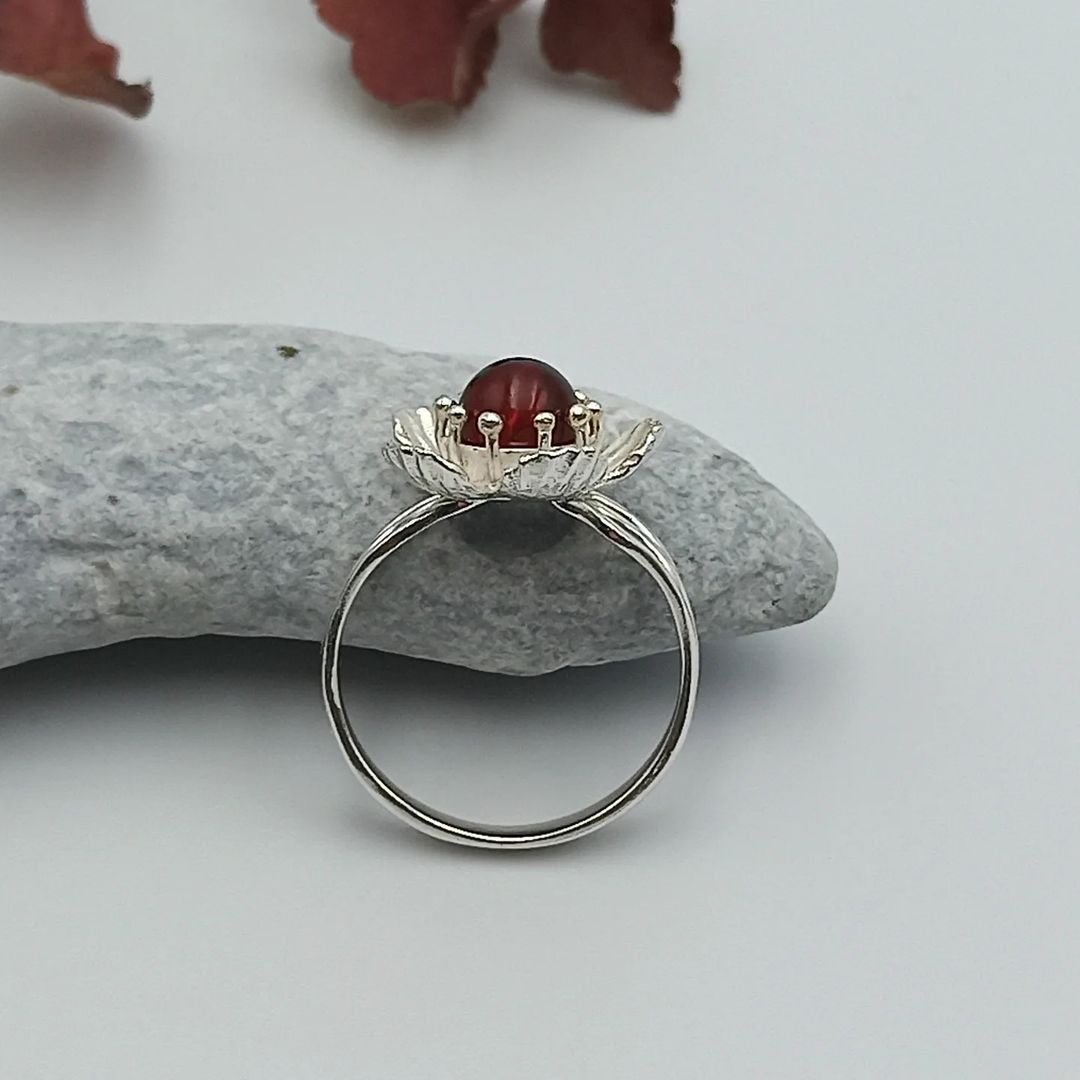 Amber Silver Ring Floral Design