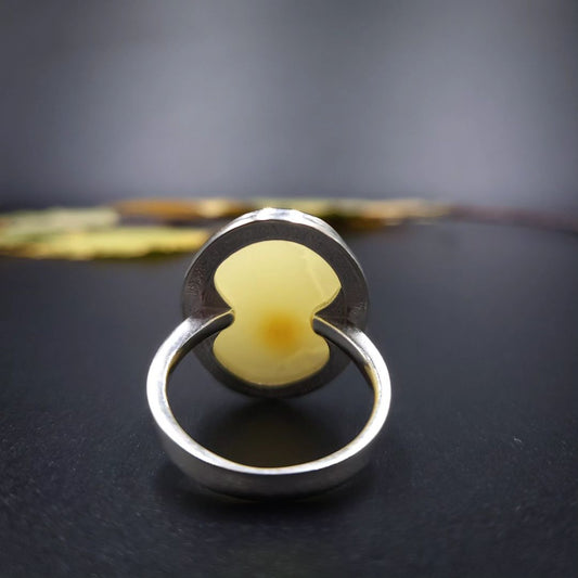Oval Amber Statement Ring in Sterling Silver