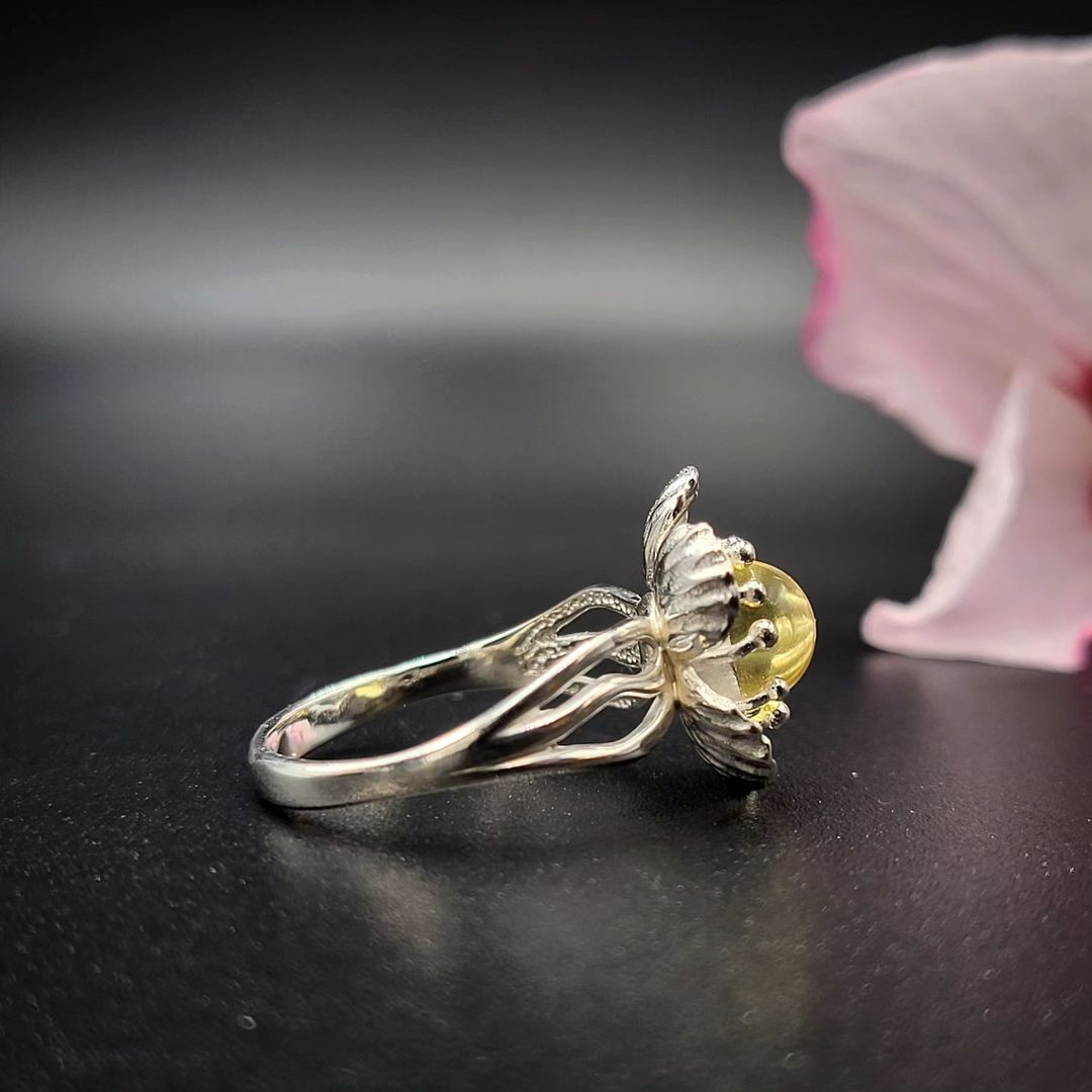 Amber Silver Ring Floral Design