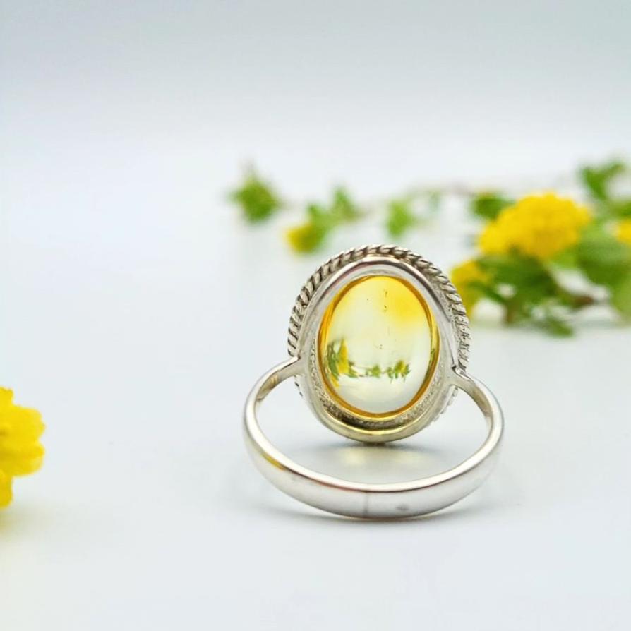 Natural Amber & Sterling Silver Oval Ring