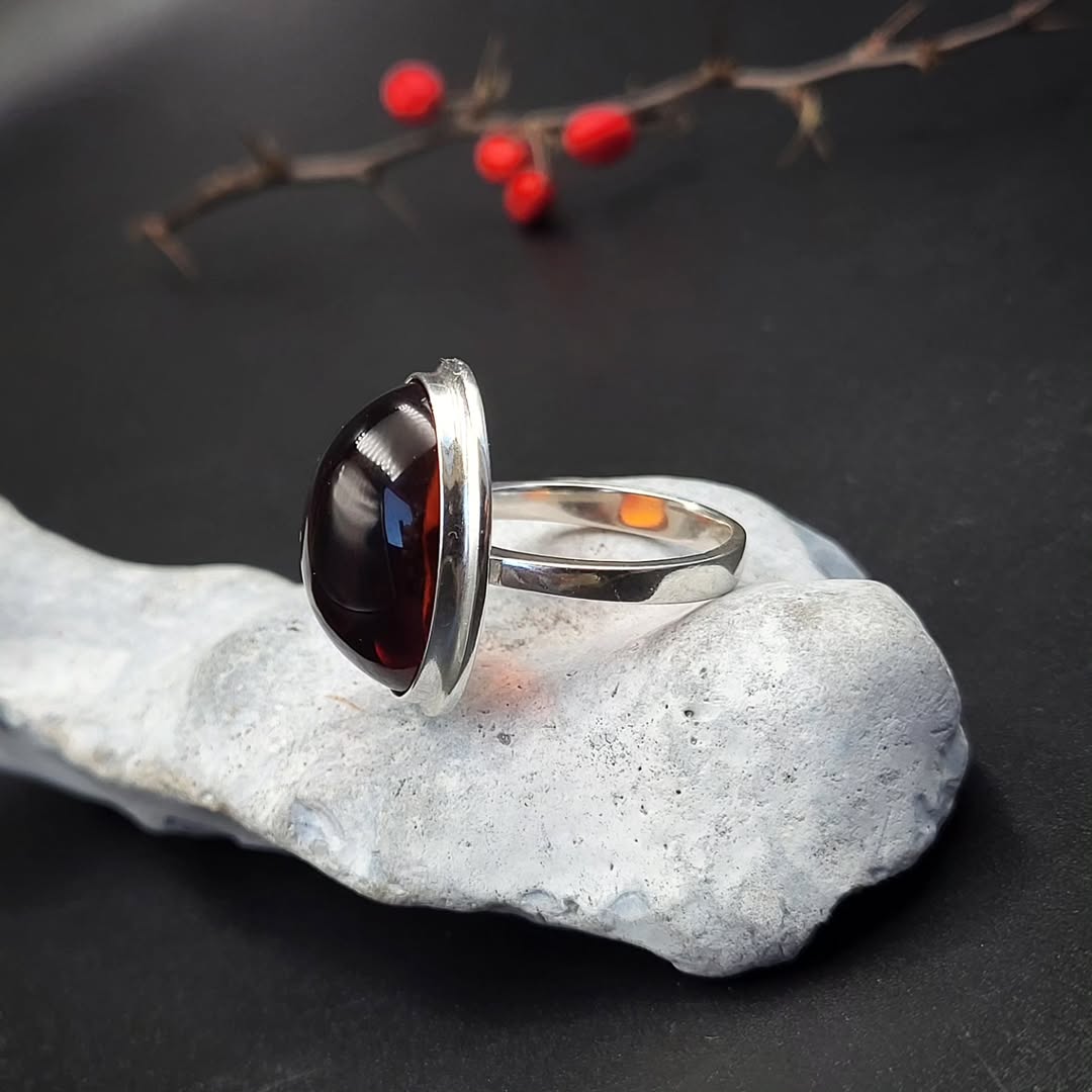 Amber Silver Ring