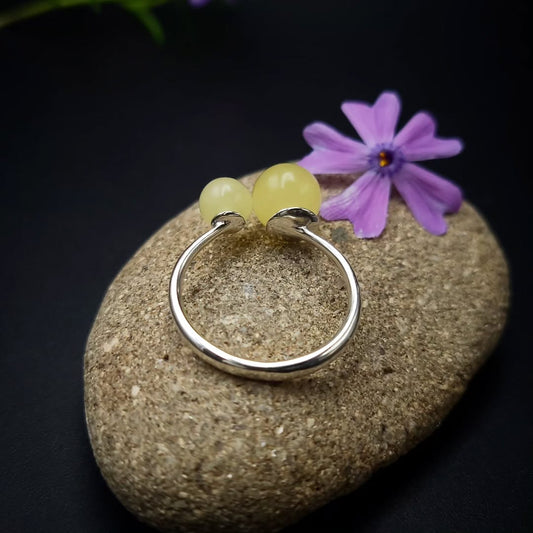 Amber Silver 2 Beads Ring