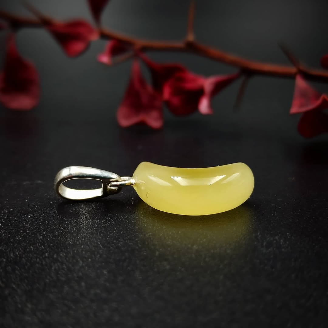 Natural Baltic Amber Moon Pendant in Silver