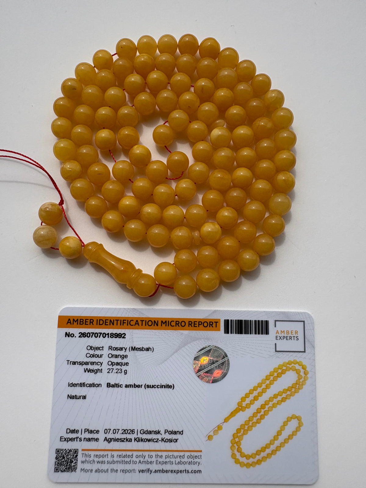 Rare mango Baltic amber Tesbih with 102 polished round beads.