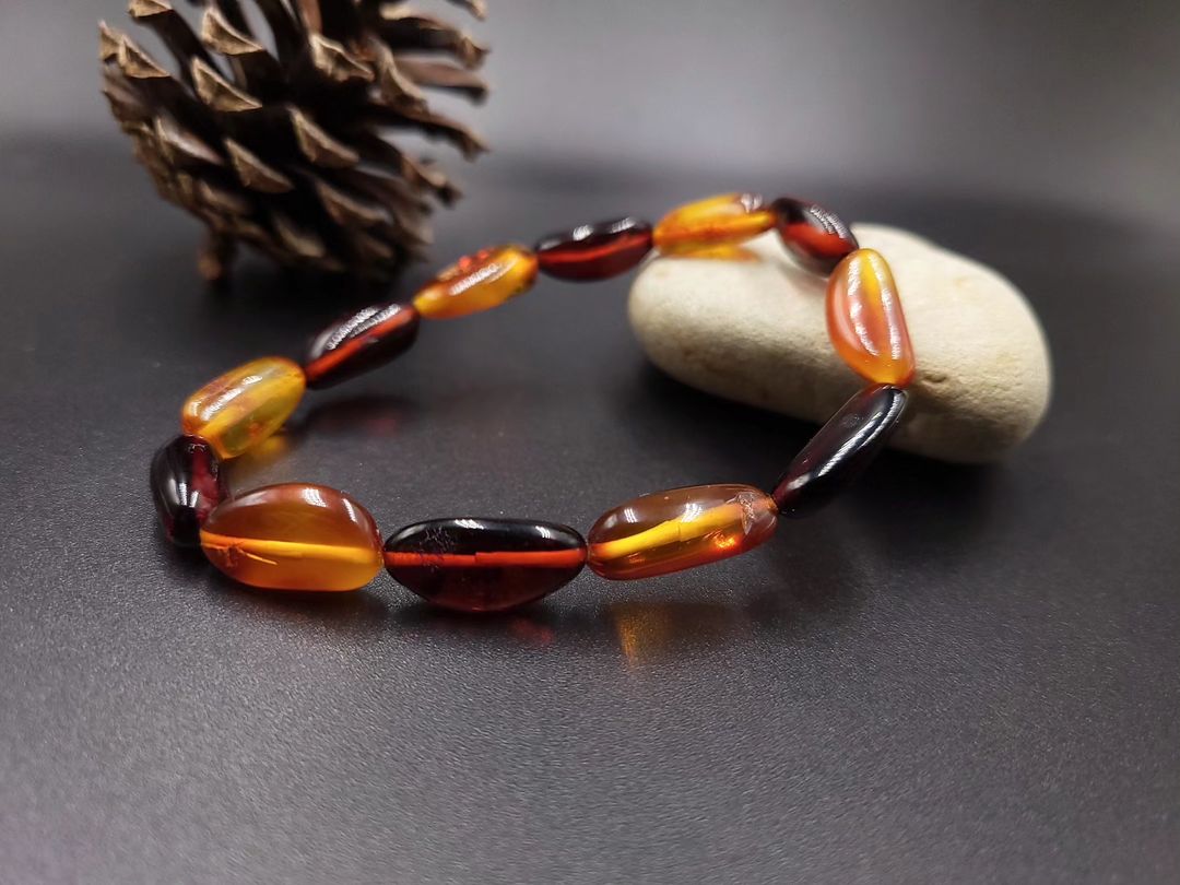 Polierte Transparente Cognac & Kirsch Olivenperlen Bernstein Bracelet
