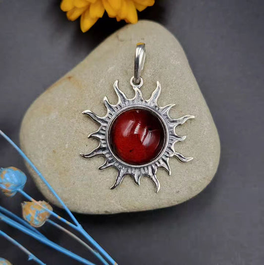 Amber Silver Sun Pendant