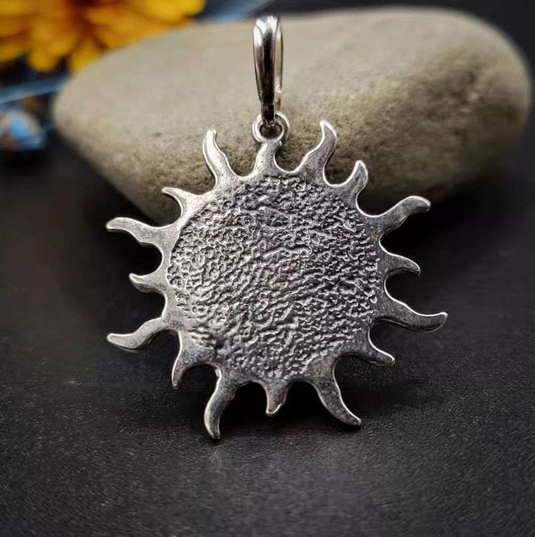 Amber Silver Sun Pendant
