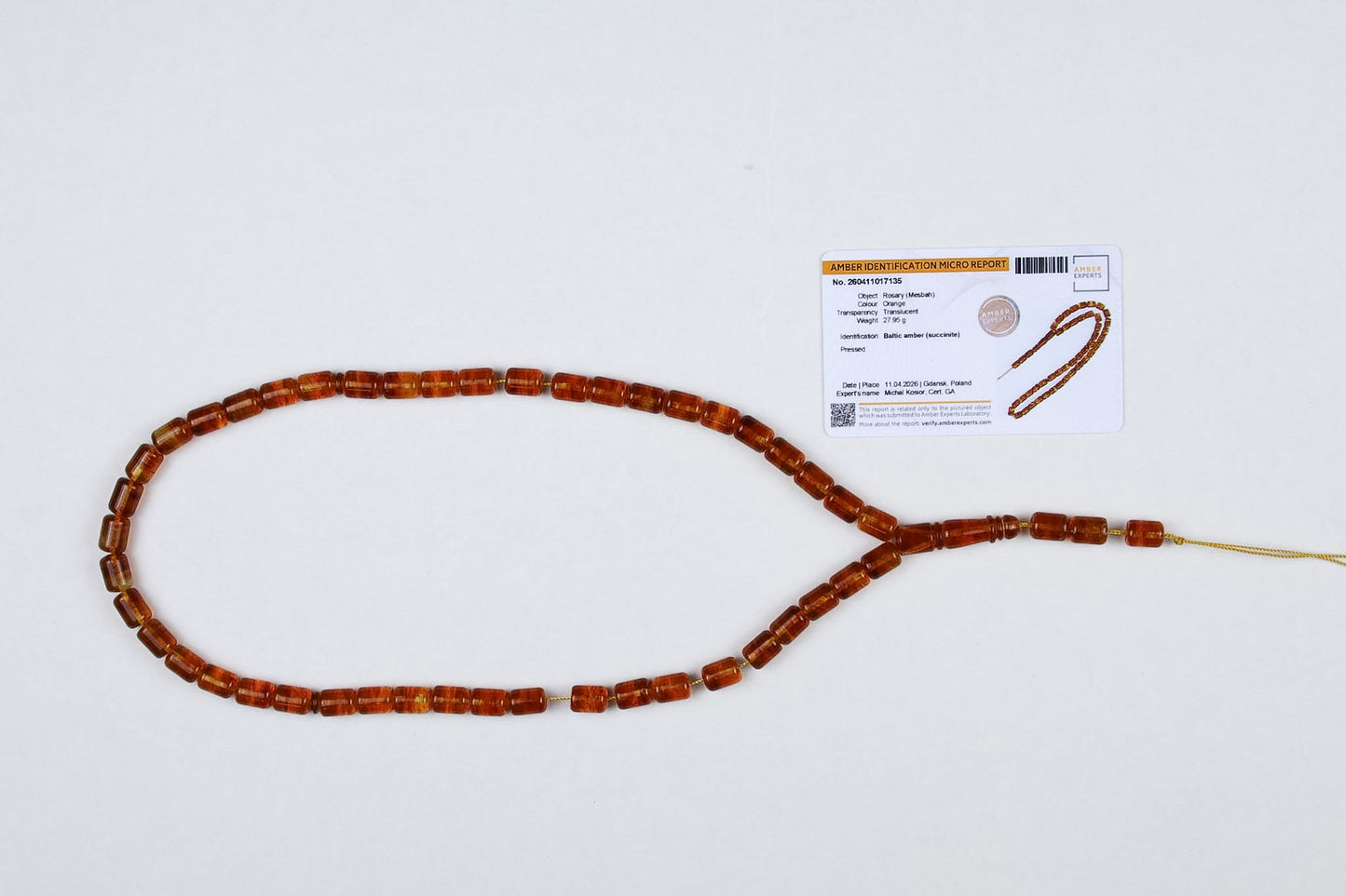 Pressed Cognac Orange Baltic Amber Mesbah – 27.95g