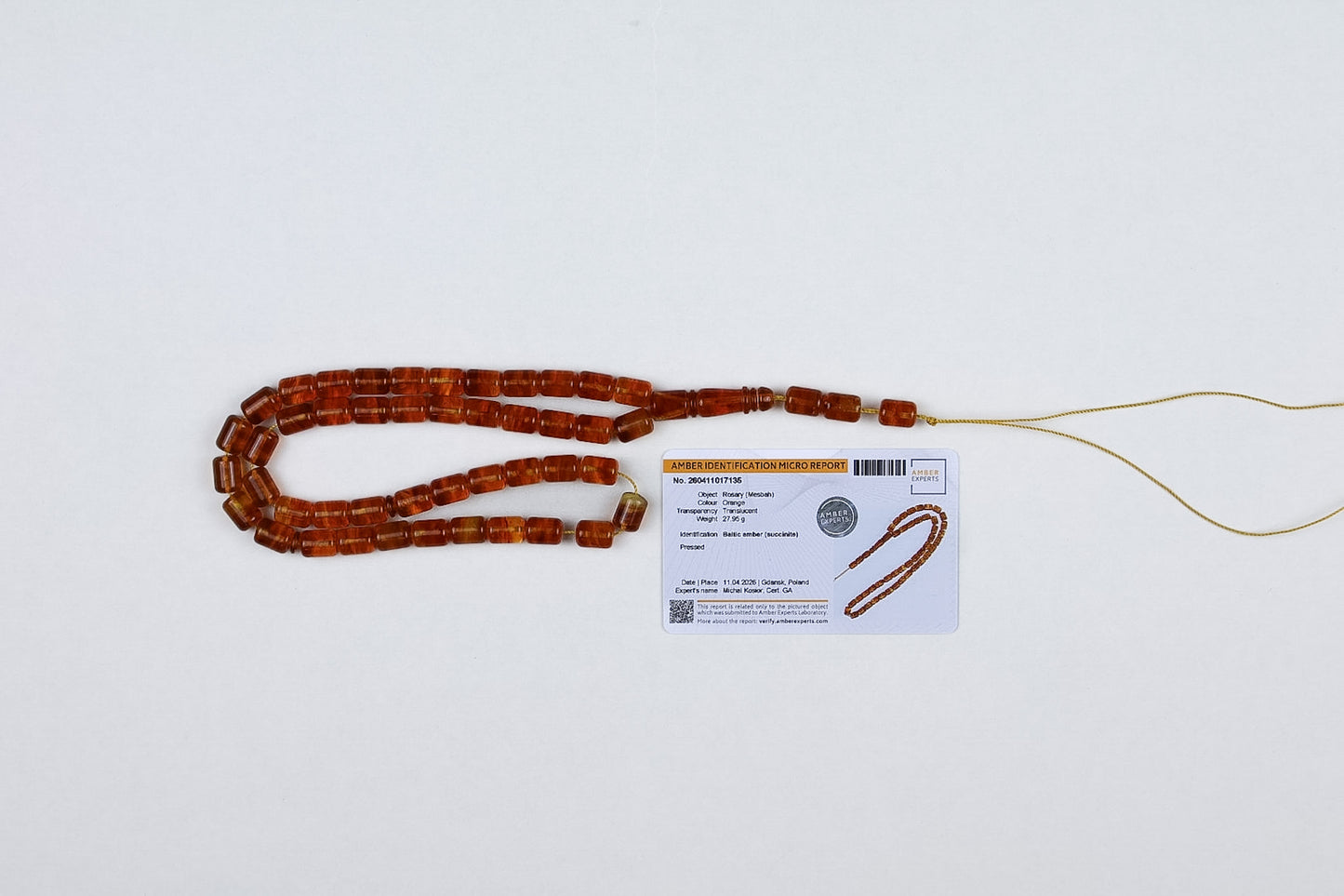 Pressed Cognac Orange Baltic Amber Mesbah – 27.95g