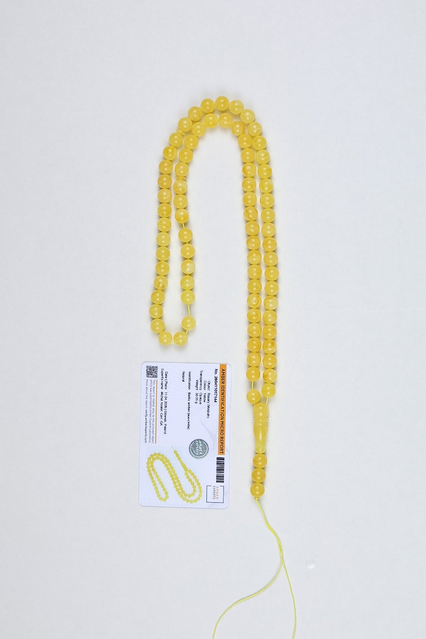 Rare Mango Yellow Natural Baltic Amber Rosary (30.05g) | Certified Mesbah | Tetibel