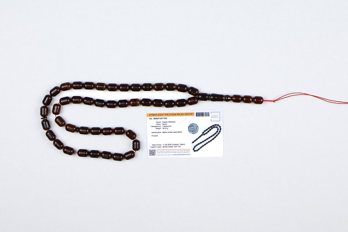 Certified Pressed Brown Baltic Amber Rosary (36.94g) |  Mesbah Tetibel
