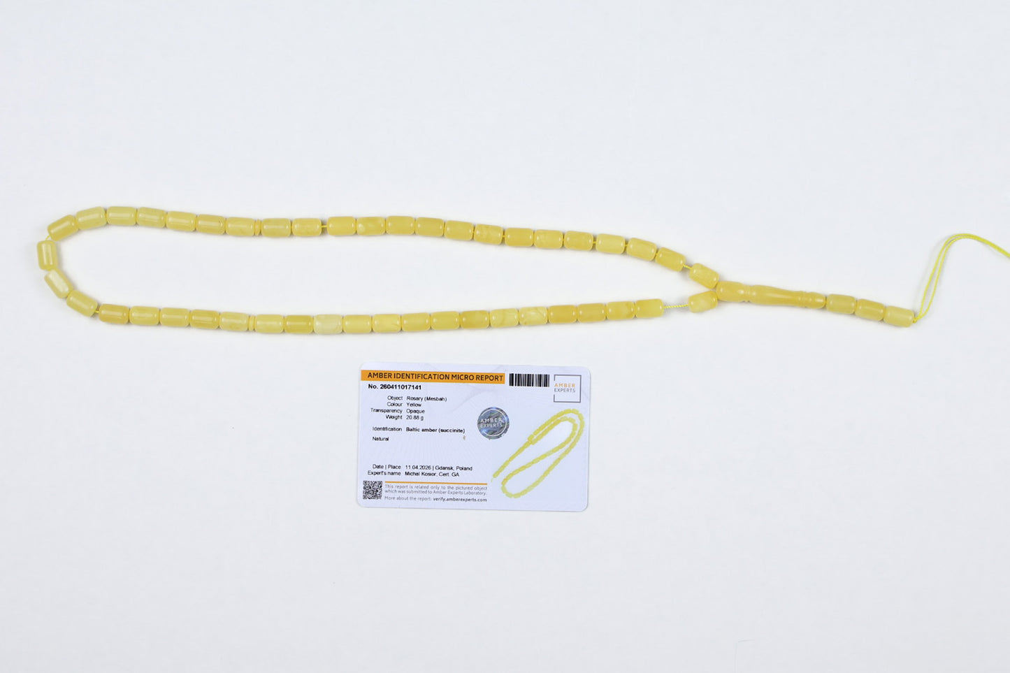 Natural Yellow Baltic Amber Rosary (20.88g) | Certified Mesbah | Tetibel
