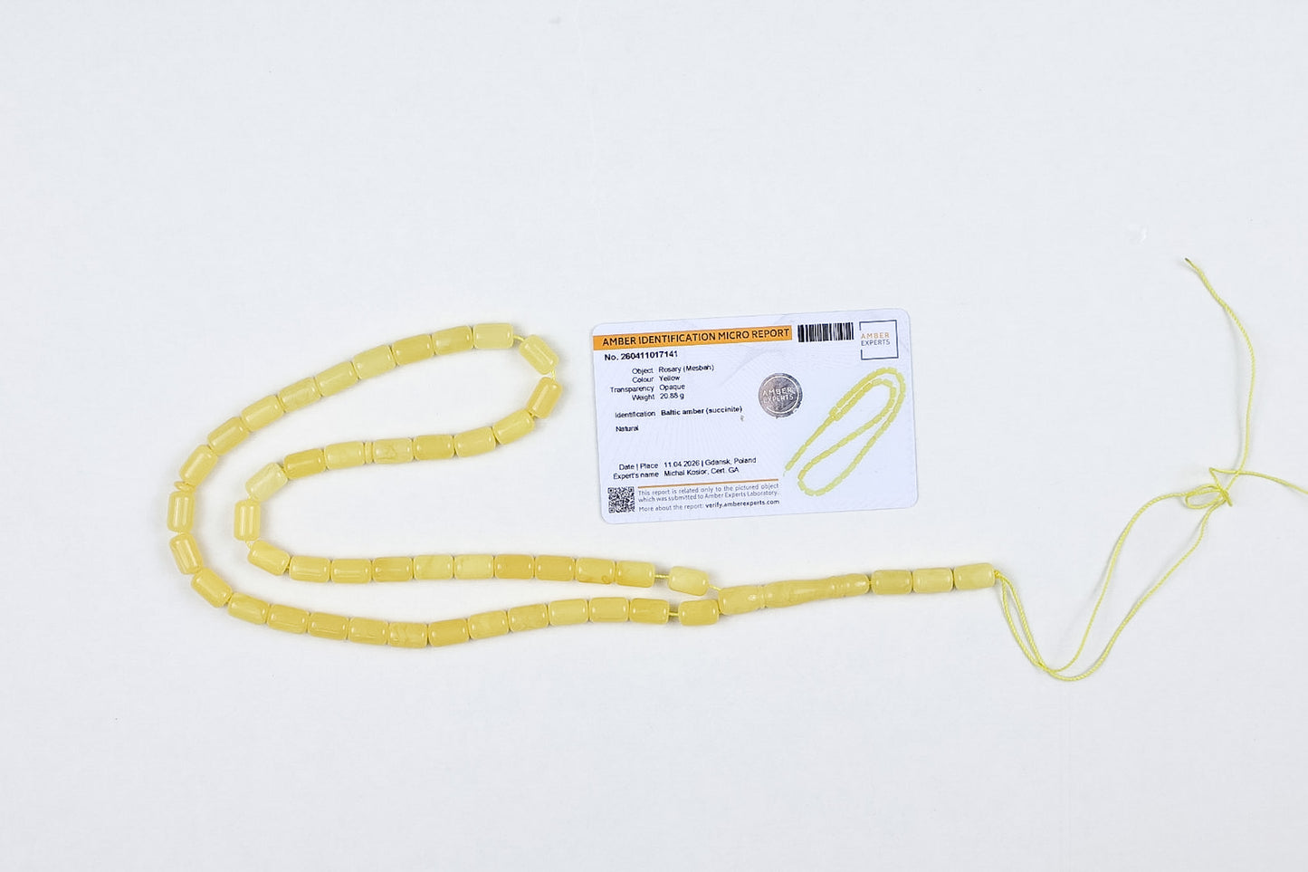 Natural Yellow Baltic Amber Rosary (20.88g) | Certified Mesbah | Tetibel