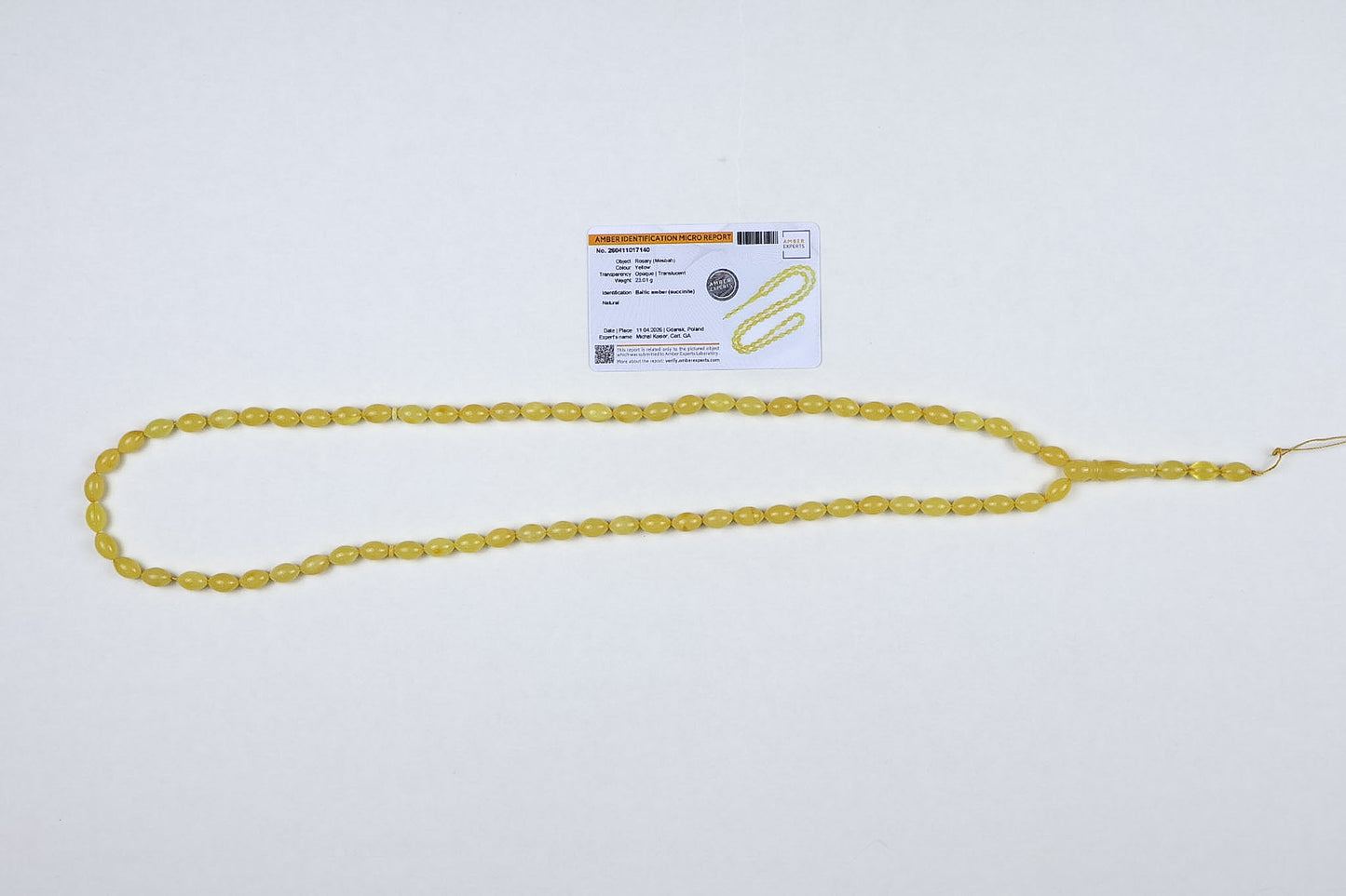 Natural Yellow Baltic Amber Rosary (23.01g) | Certified Mesbah | Tetibel