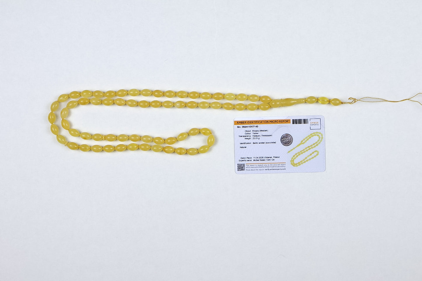 Natural Yellow Baltic Amber Rosary (23.01g) | Certified Mesbah | Tetibel