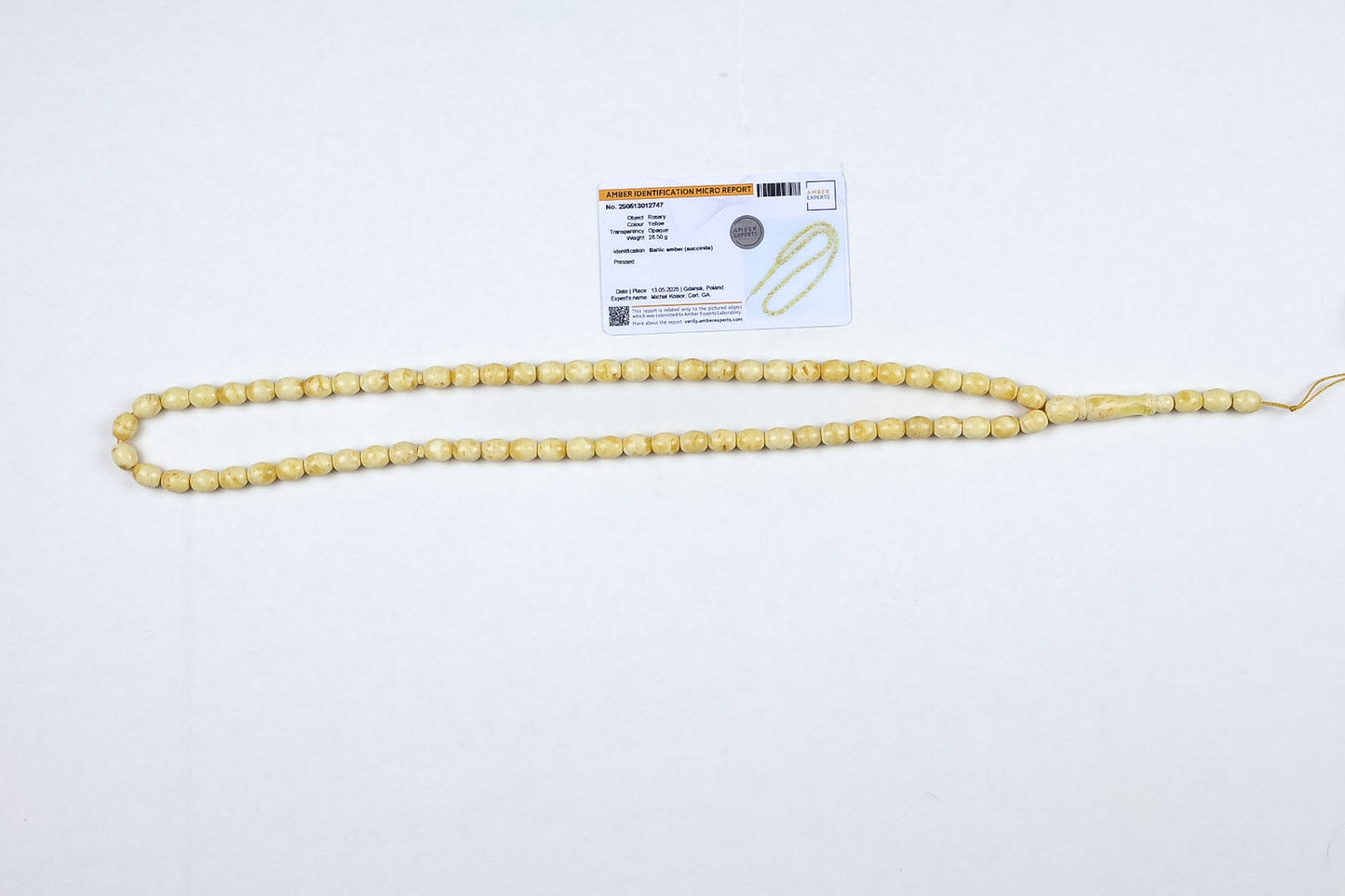 Pressed Yellow Baltic Amber Rosary (28.50g) | Certified Tetibel Mesbah