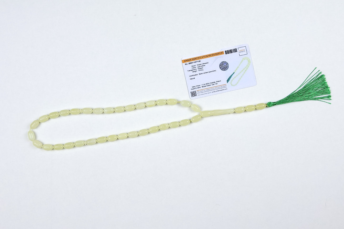 Natural amber. Light Yellow Baltic Amber Rosary (19.60g) | Certified Mesbah | Tetibel
