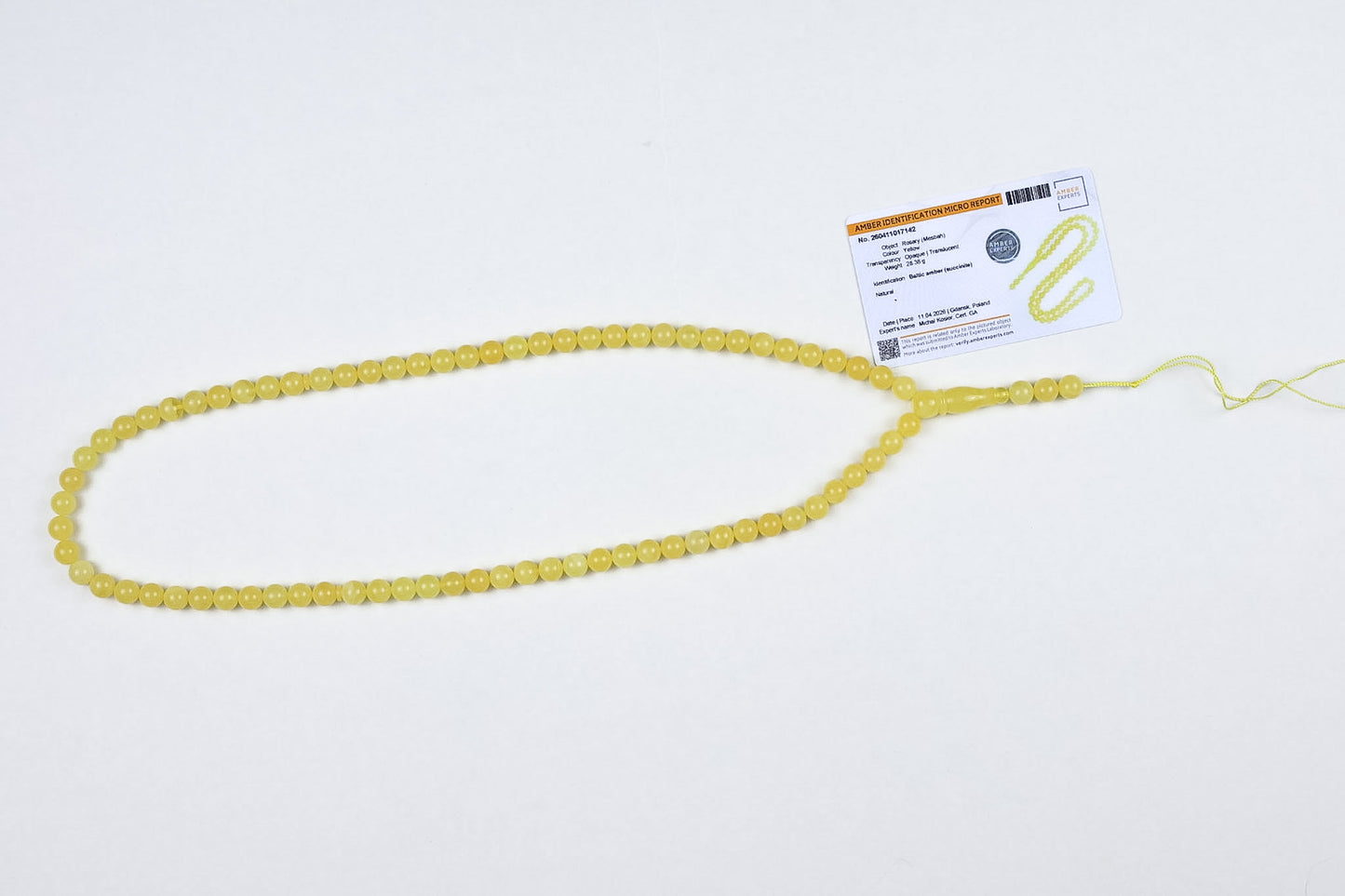 Natural Baltic Amber Rosary (Misbah) – Certified Opaque Yellow Succinite, 28.38g – Tetibel Amber Jewels