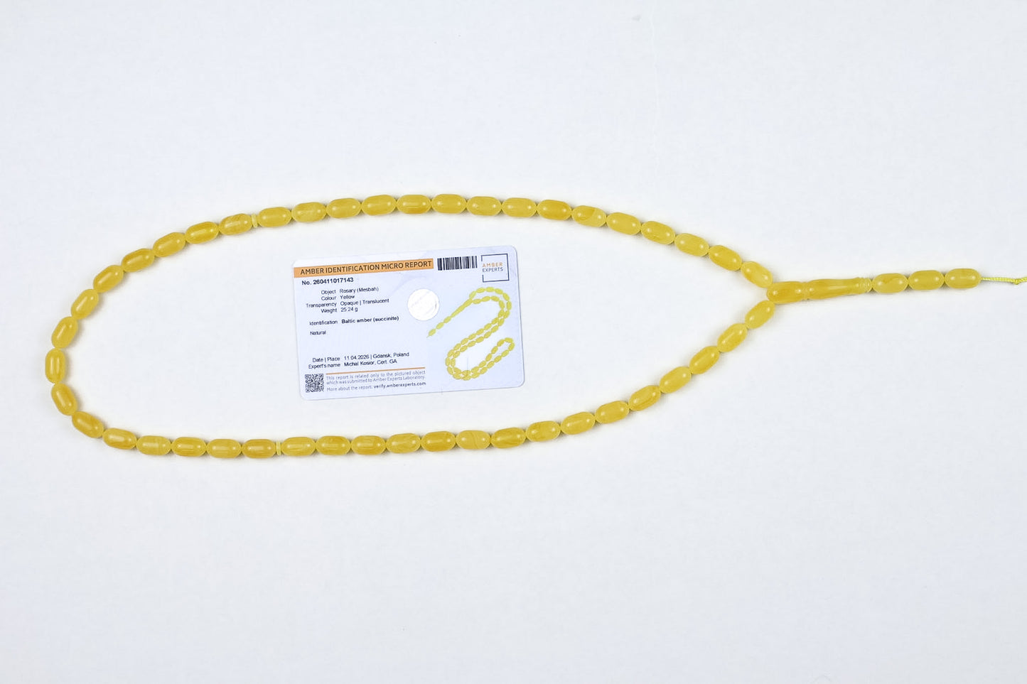 Rare Mango Yellow Natural Baltic Amber Rosary (25.24g) | Certified Mesbah | Tetibel