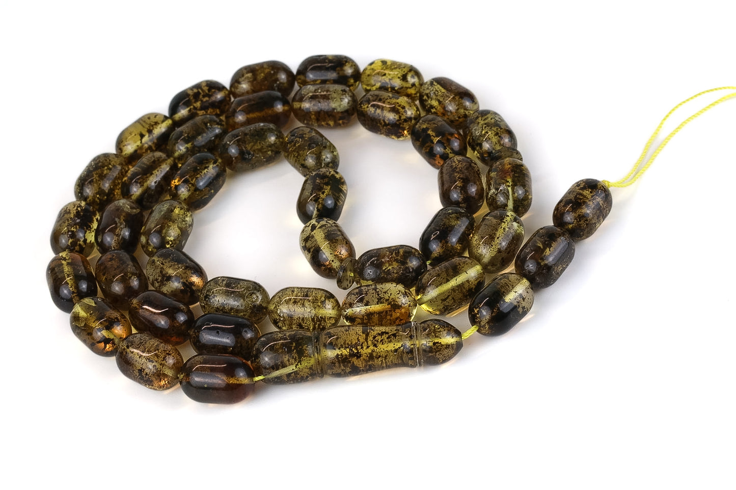 Natural Greenish-Black Baltic Amber Rosary (57.37g) – Mesbah with minor imperfections