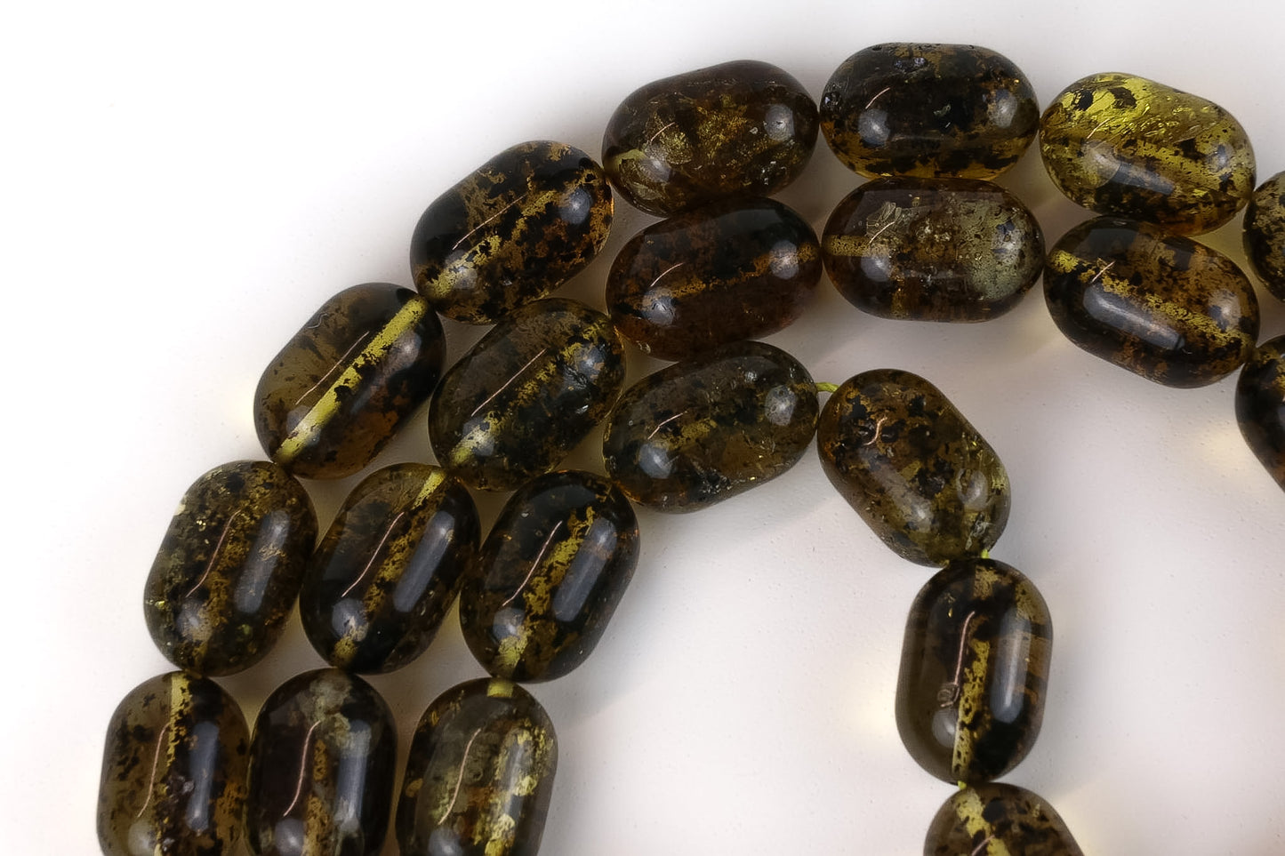 Natural Greenish-Black Baltic Amber Rosary (57.37g) – Mesbah with minor imperfections