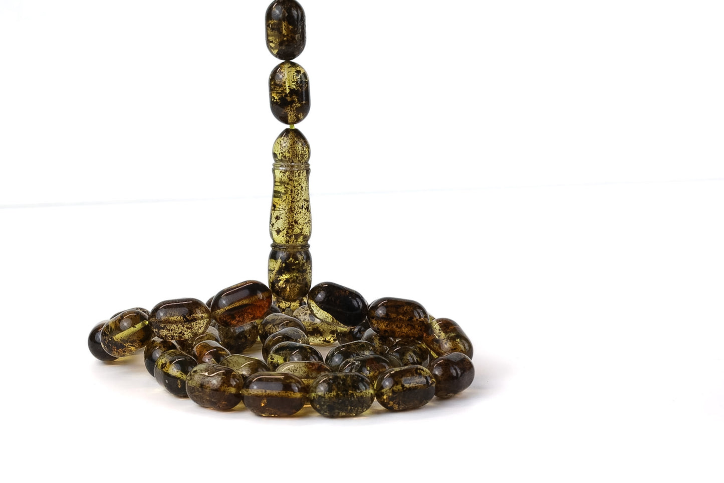 Natural Greenish-Black Baltic Amber Rosary (57.37g) – Mesbah with minor imperfections