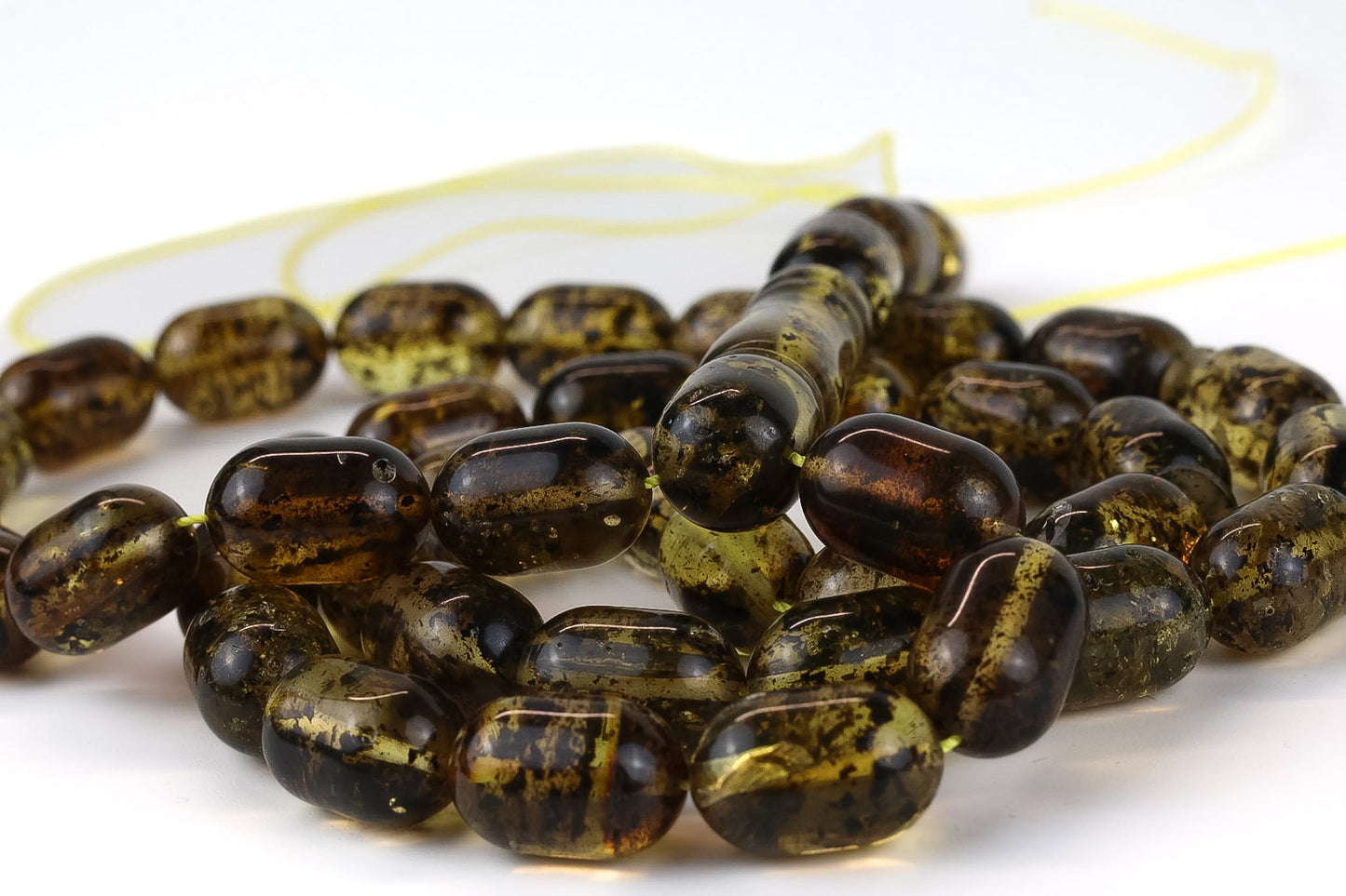 Natural Greenish-Black Baltic Amber Rosary (57.37g) – Mesbah with minor imperfections