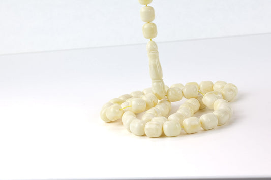 Pressed White Baltic Amber Rosary (49.60g) - Certified Mesbah with minor imperfections