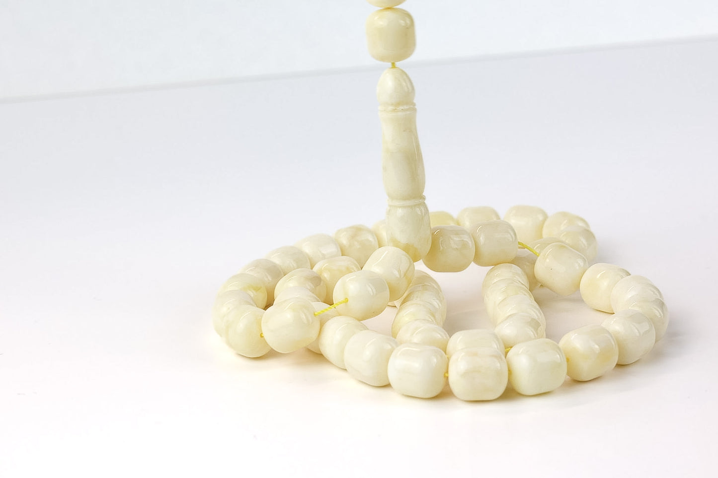 Pressed White Baltic Amber Rosary (49.60g) - Certified Mesbah with minor imperfections