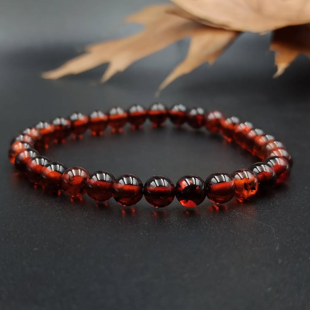 Amber Beads Red-Brown Bracelet Natural