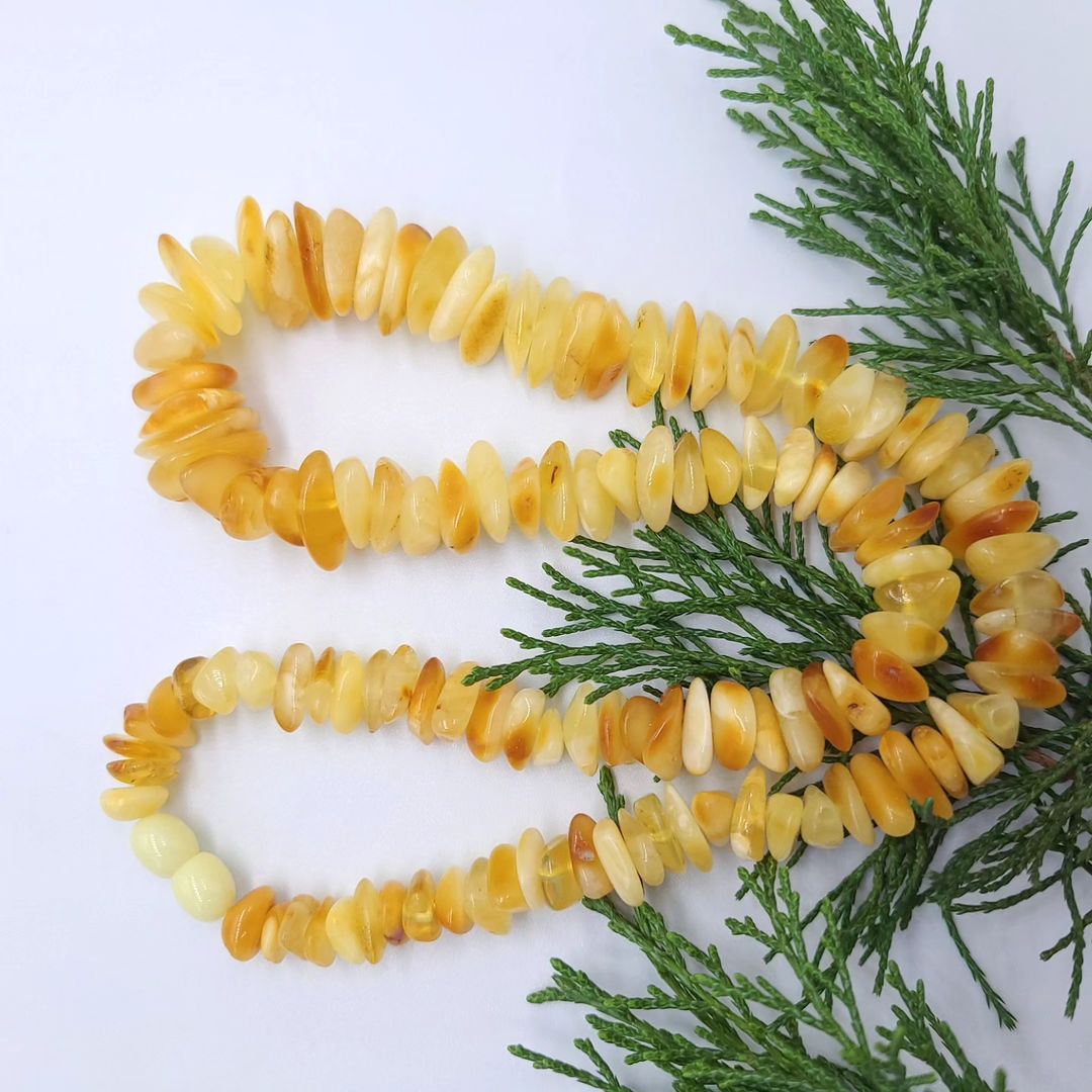 Amber Necklace Chips Light Yellow Honey Color