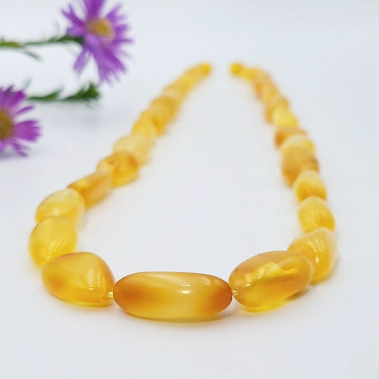 Amber Necklace Oval Beads Yellow Caramel Colour